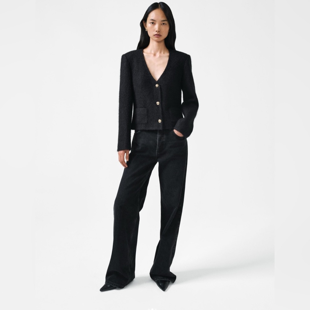 Anine Bing Anitta Jacket Black Tweed Jacket with Gold Buttons - Picture 2 of 16